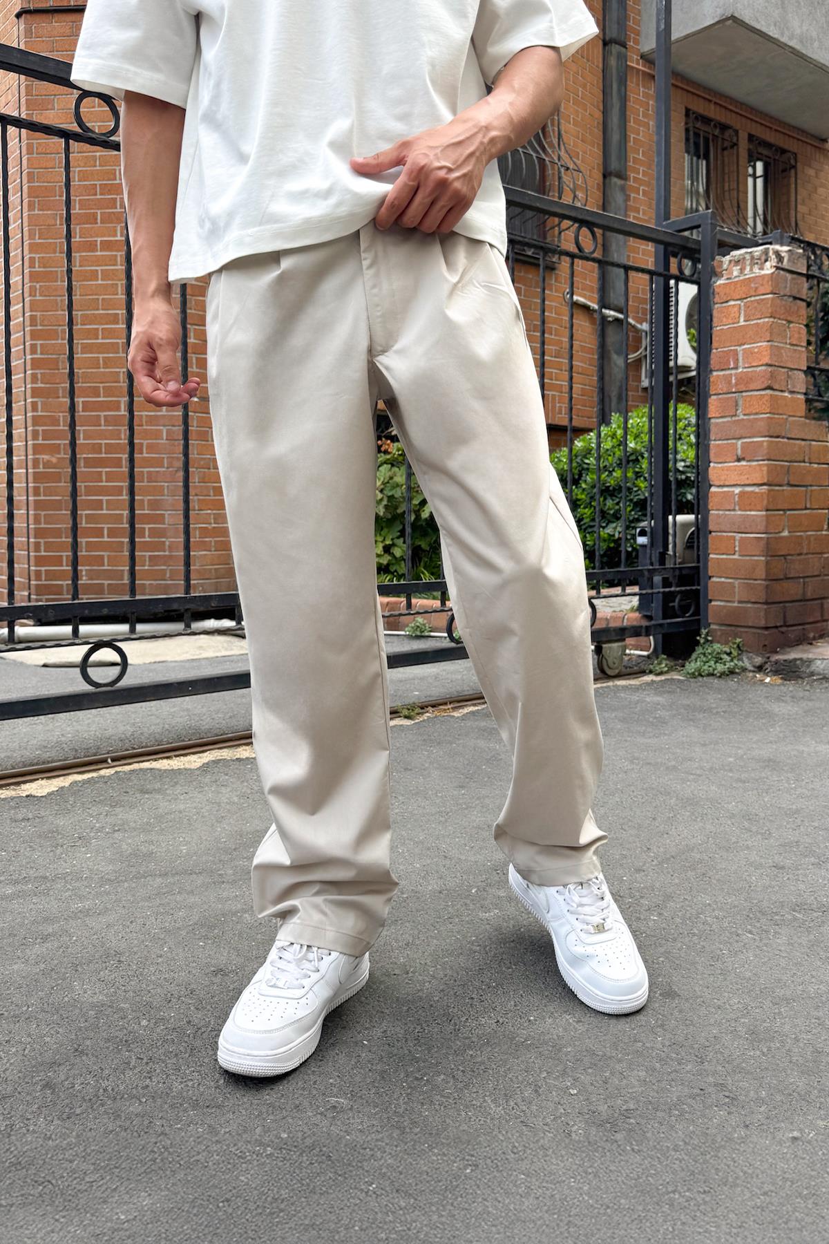 Çift Pileli Rahat Kumaş Pantolon