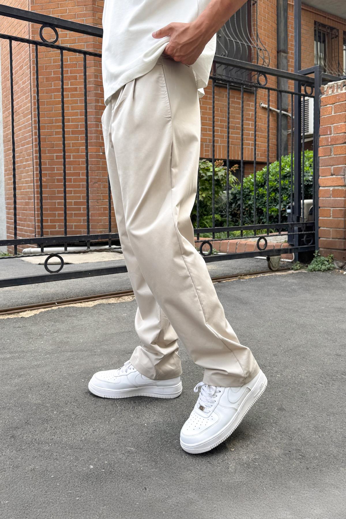 Çift Pileli Rahat Kumaş Pantolon