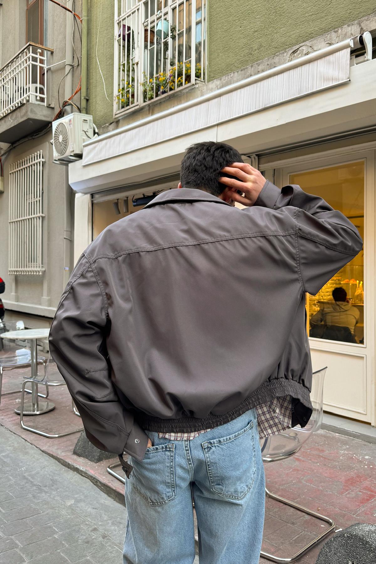Çıt Çıt Düğmeli Bomber Antrasit Yağmurluk