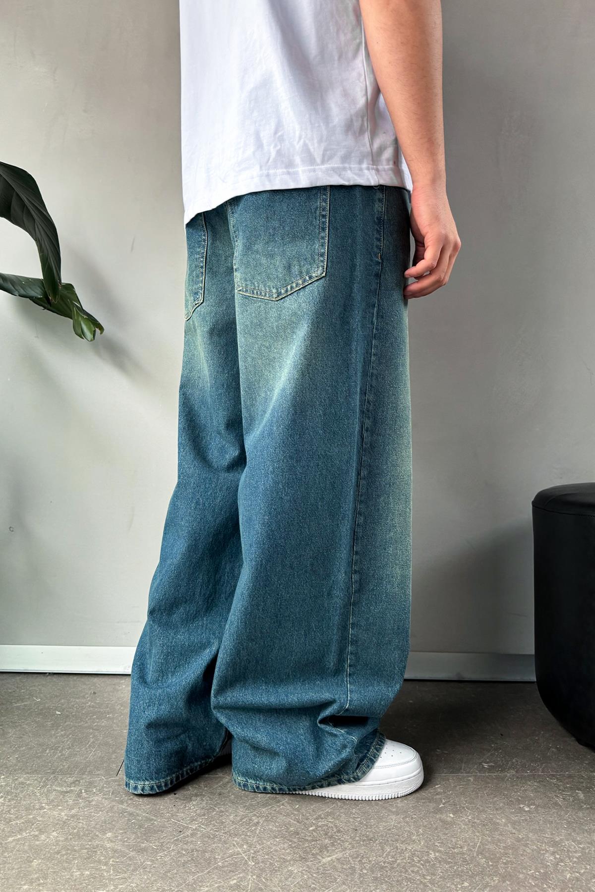 Çizgi Detay Yeşil Baggy Jean