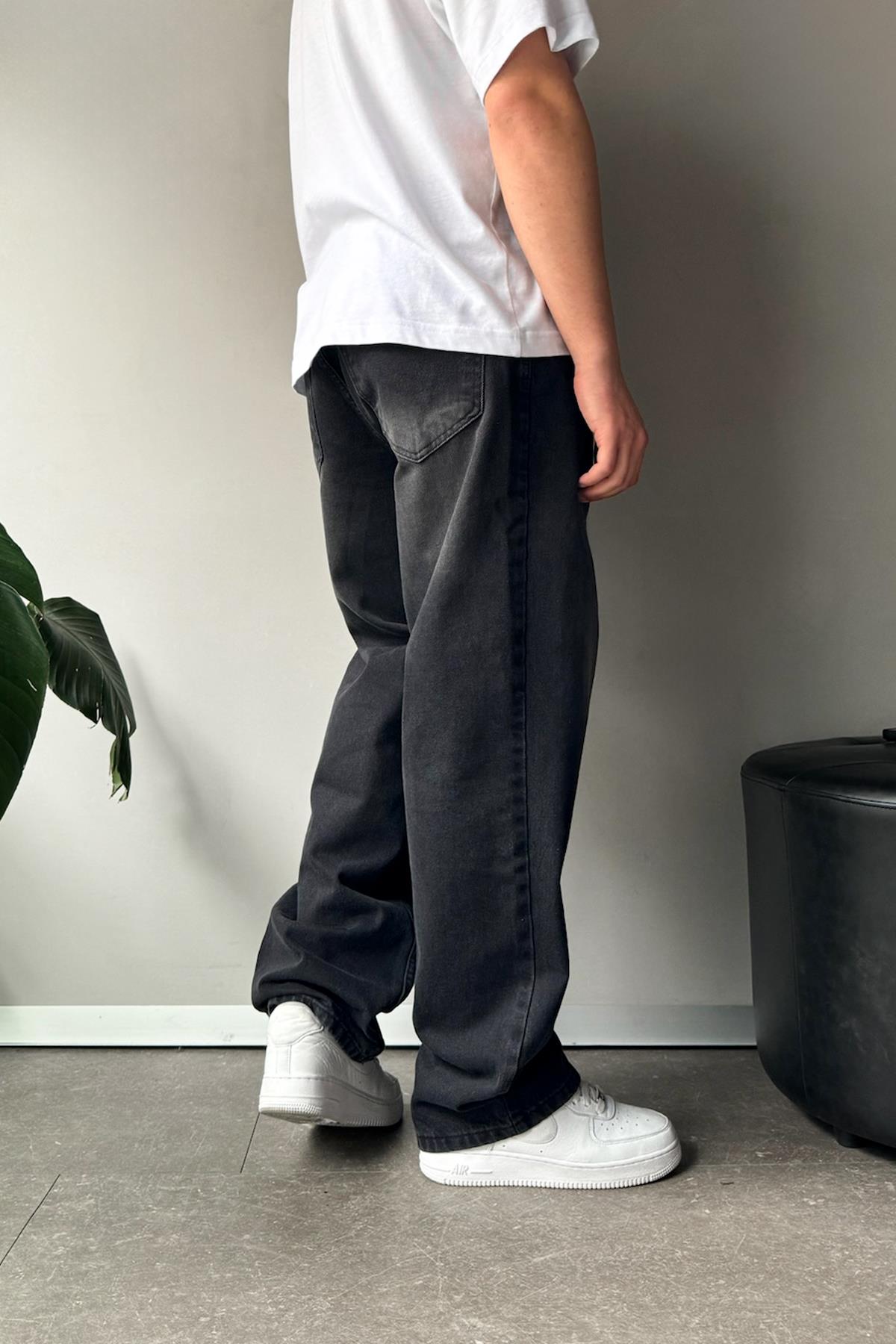 Çizgi Detay Baggy Jean Siyah