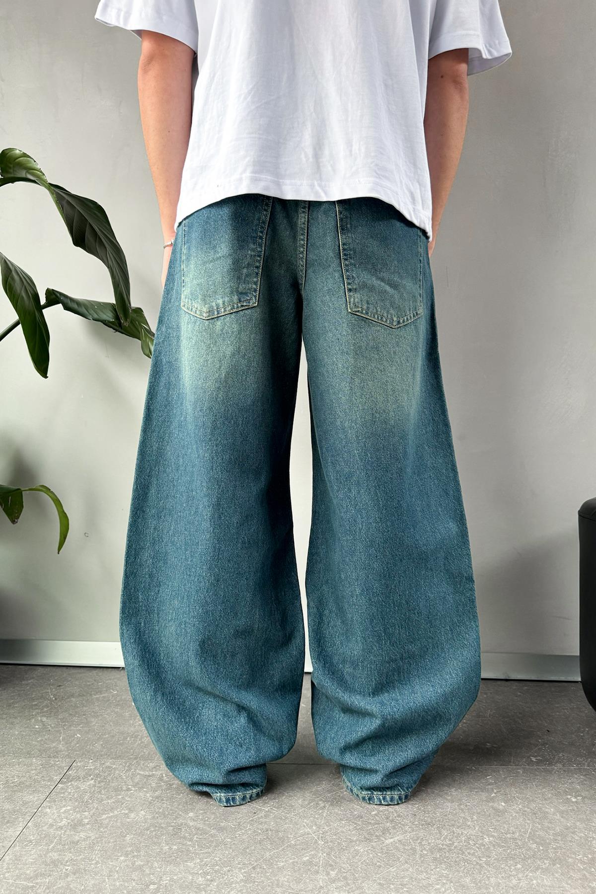 Çizgi Detay Yeşil Baggy Jean
