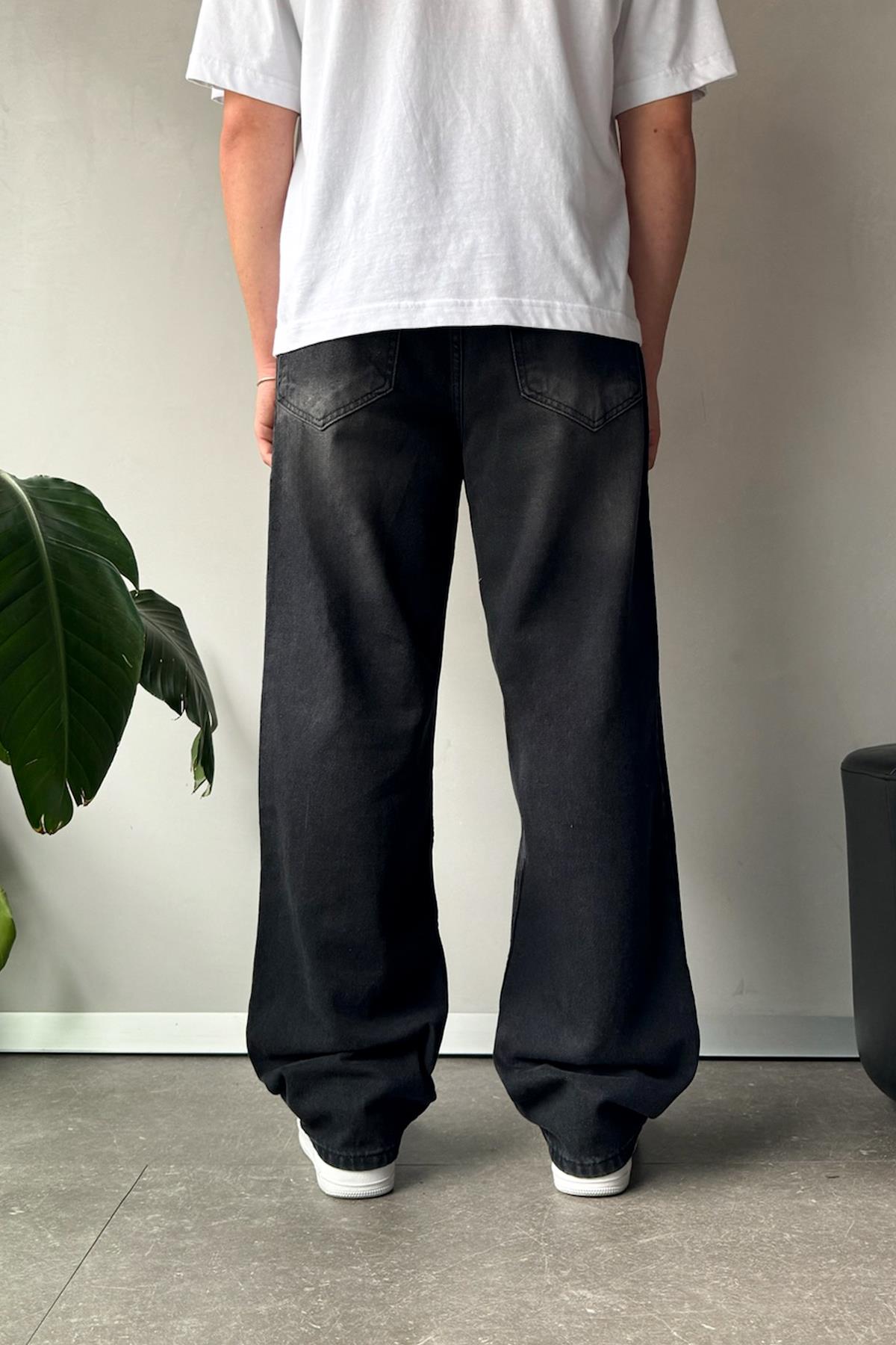 Çizgi Detay Baggy Jean Siyah