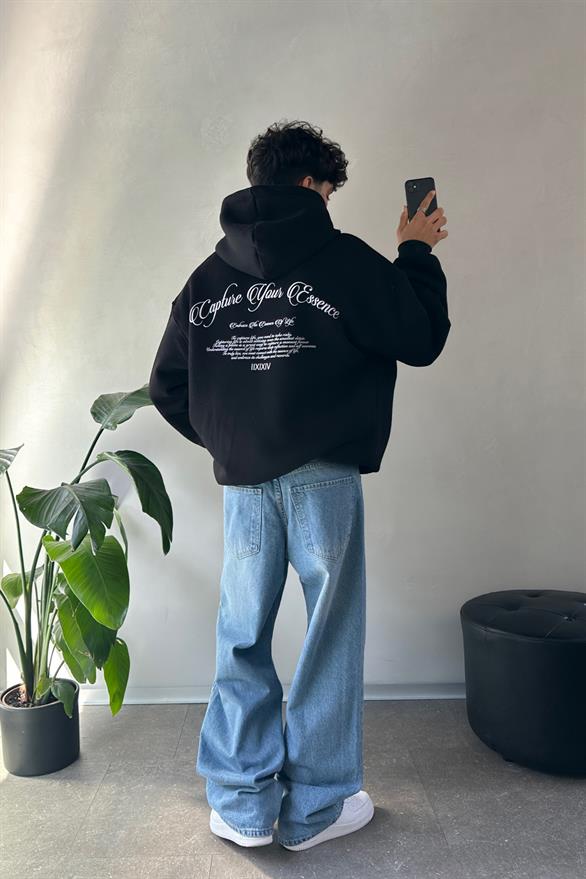 Çizgi Taşlamalı Mavi Baggy Jean