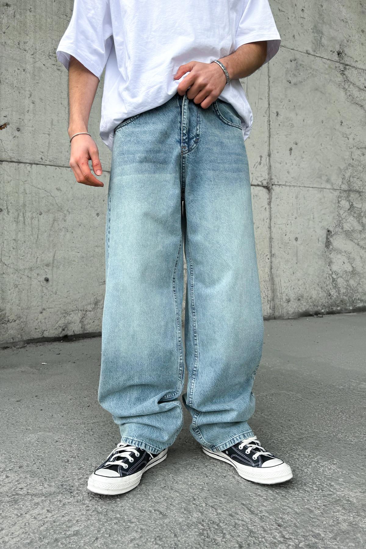 Çizgili Yeşil Baggy Jean