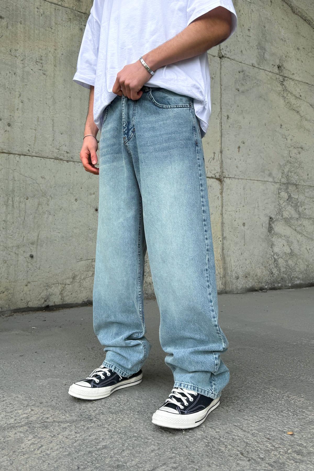 Çizgili Yeşil Baggy Jean