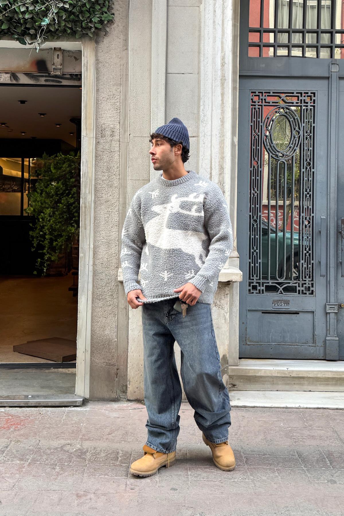 Çizgili Baggy Jean İndigo