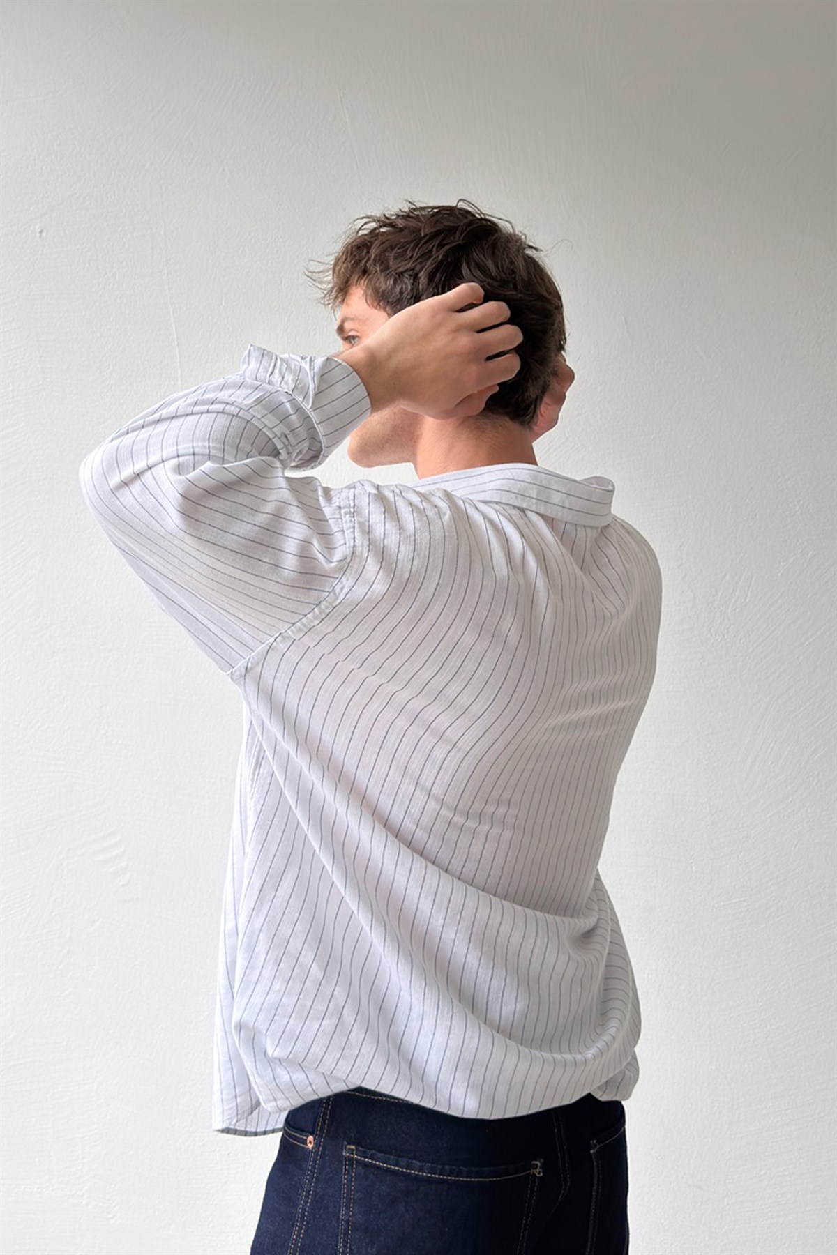 Çizgili Beyaz Poplin Oversize Gömlek