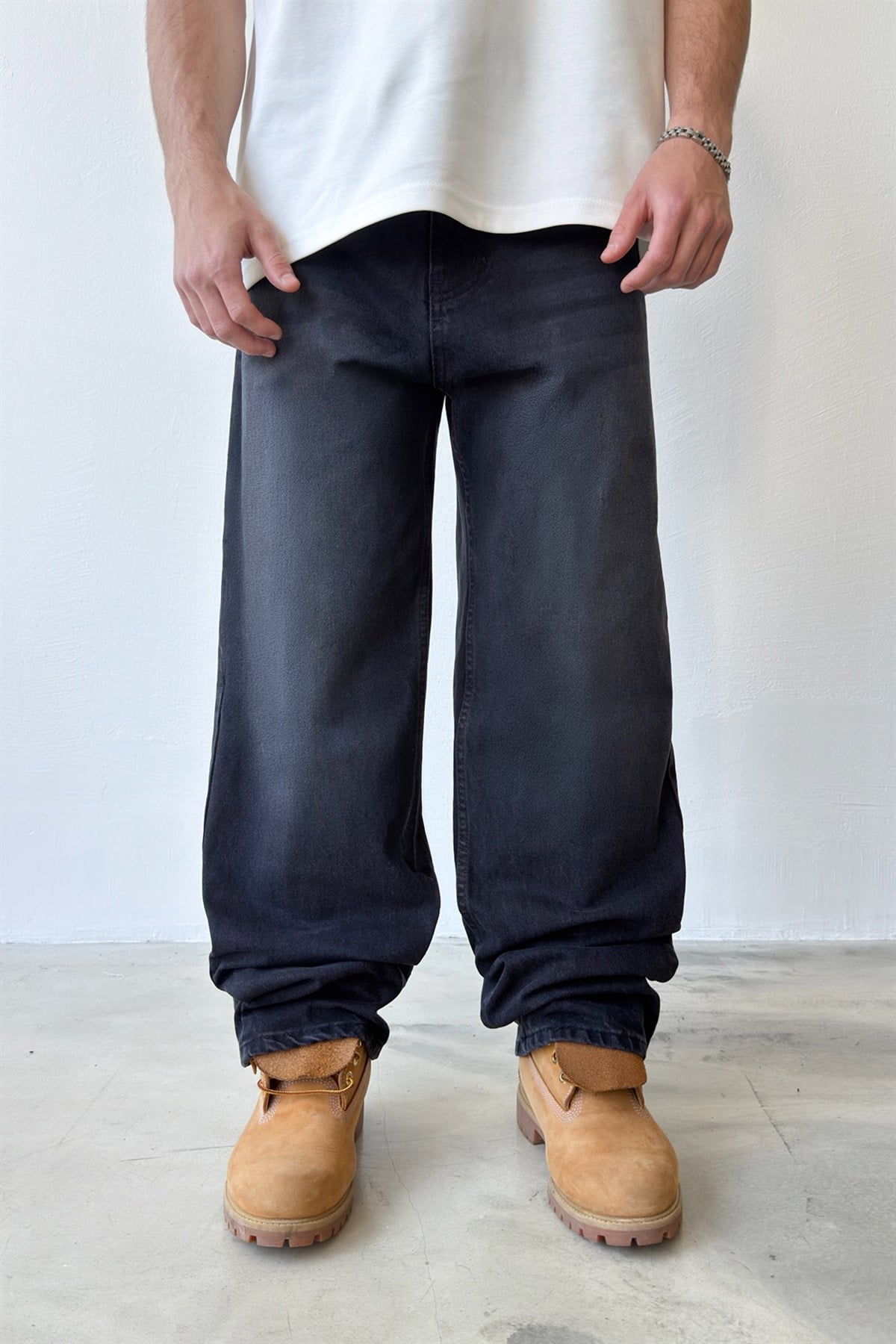 Çizgili Eskitme Model Baggy Jean