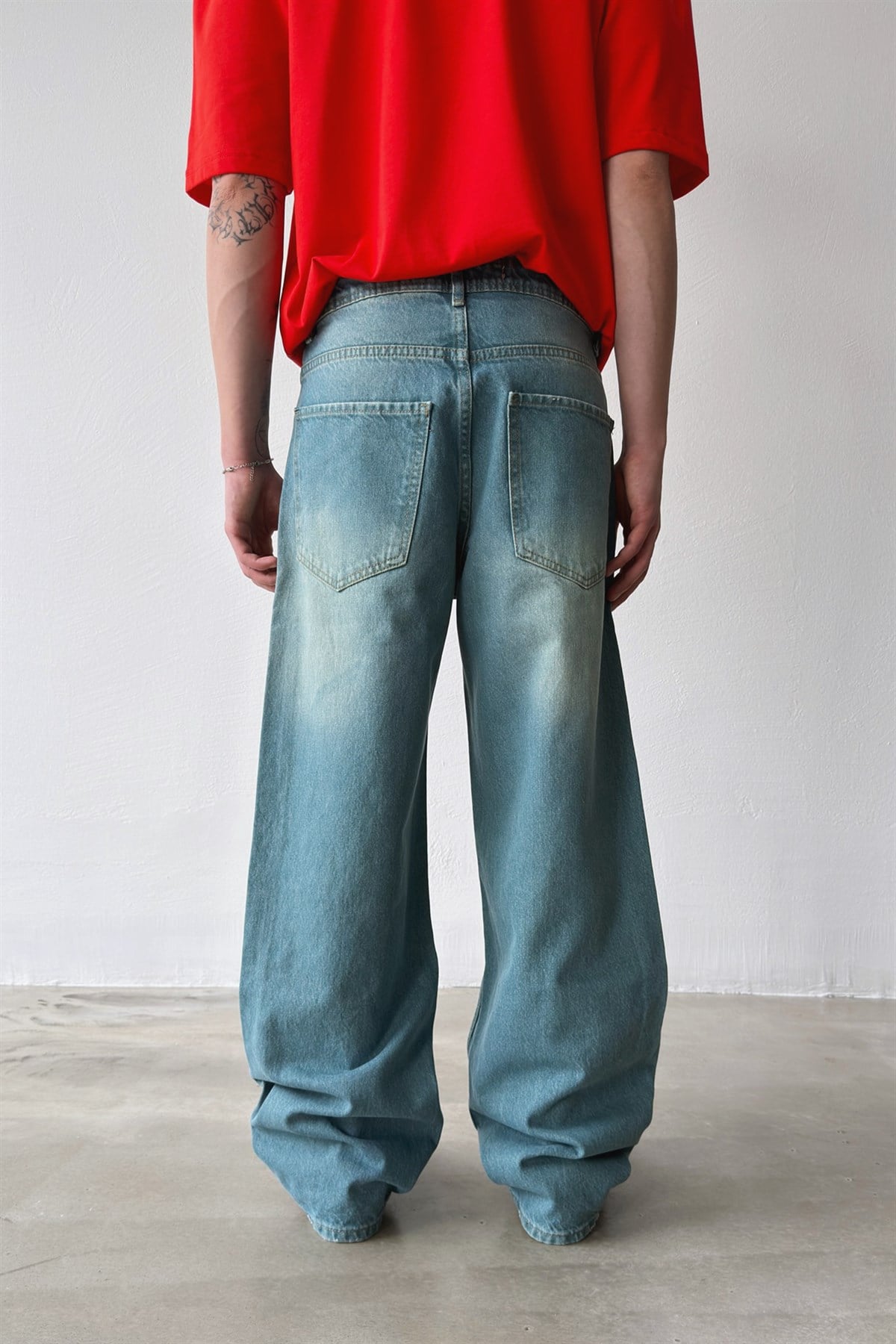 Çizgili Eskitme Model Baggy Jean