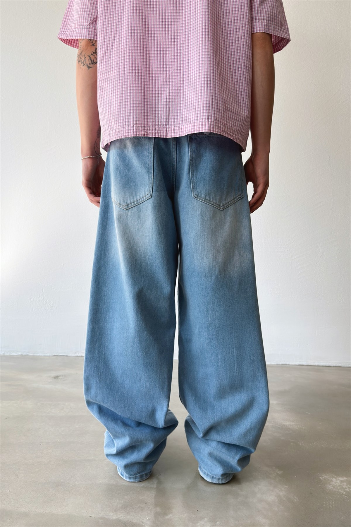 Çizgili Eskitme Model Baggy Jean