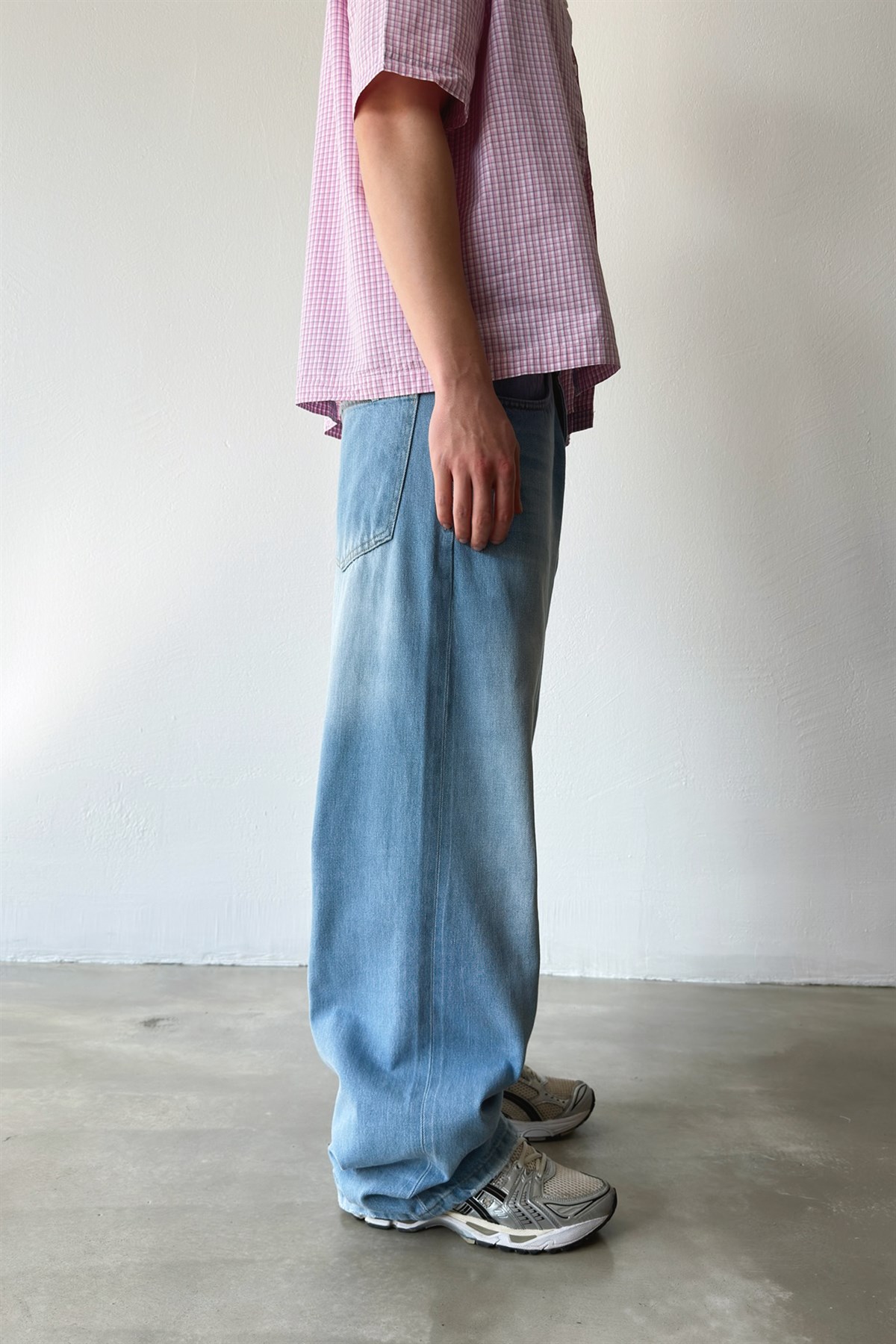 Çizgili Eskitme Model Baggy Jean