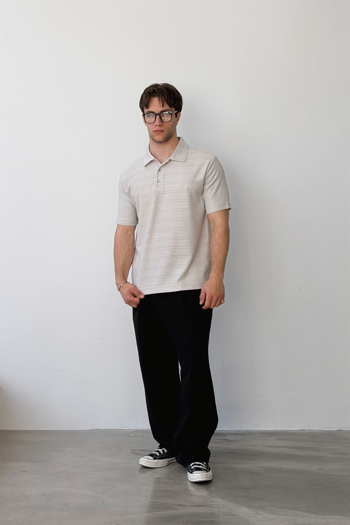 Çizgili Gömlek Yaka Tişört