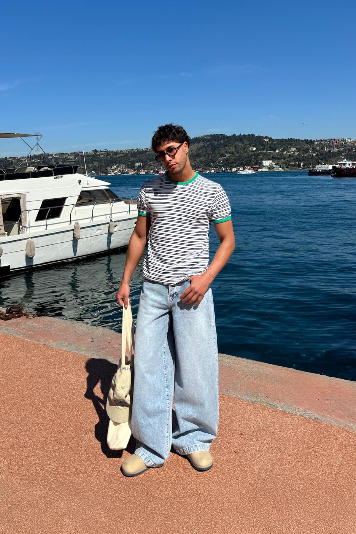 Çizgili Old Money Tişört Lacivert