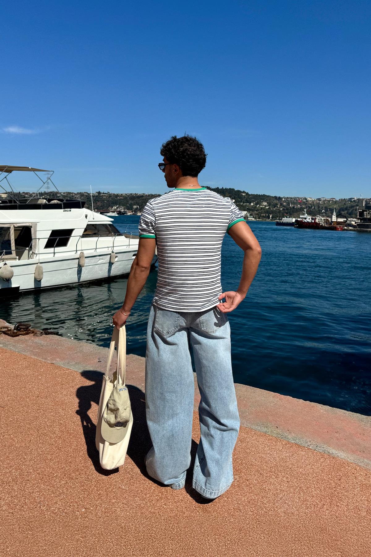 Çizgili Old Money Tişört Lacivert