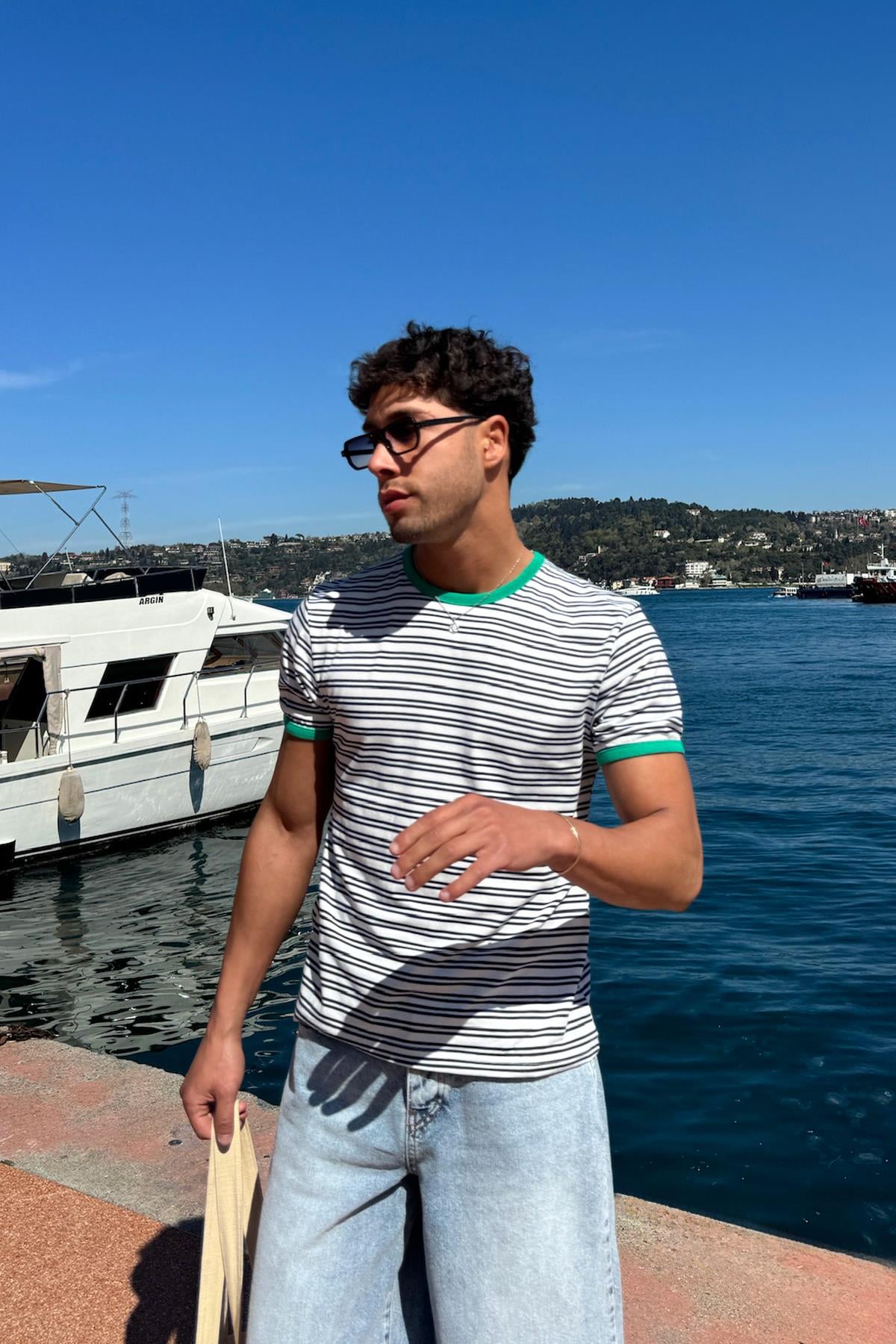 Çizgili Old Money Tişört Lacivert