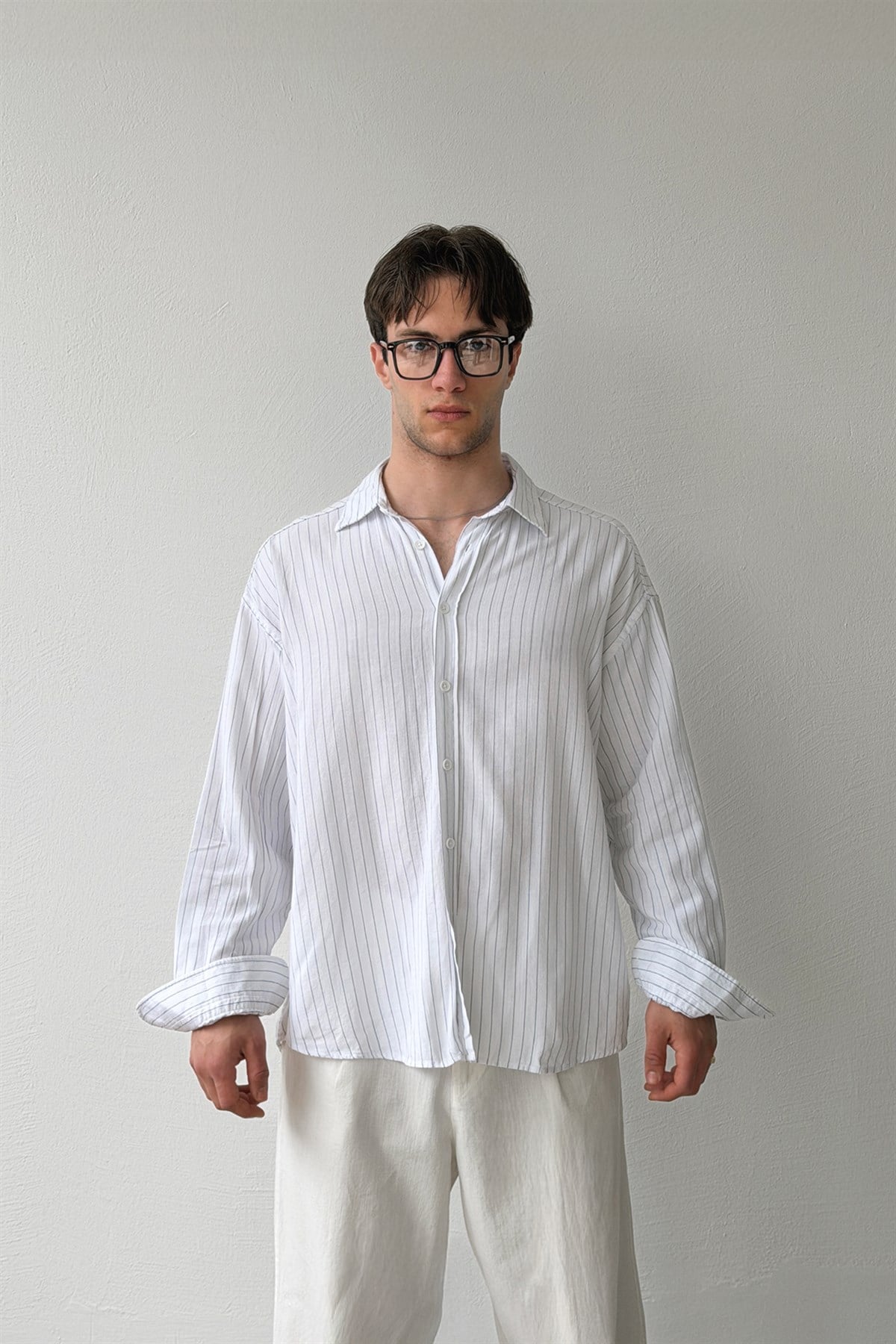 Çizgili Beyaz Poplin Oversize Gömlek