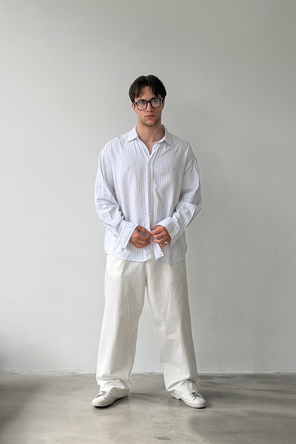 Çizgili Beyaz Poplin Oversize Gömlek