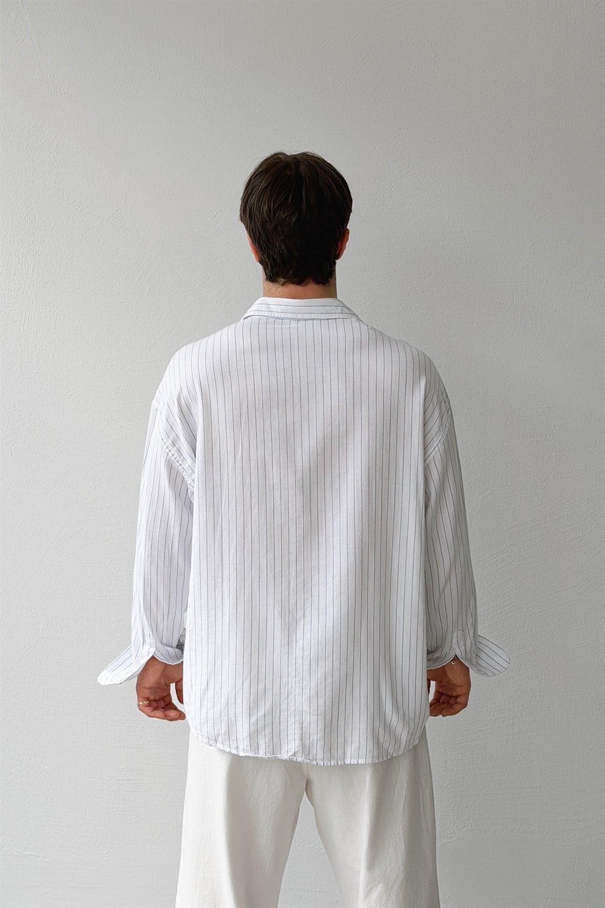 Çizgili Beyaz Poplin Oversize Gömlek
