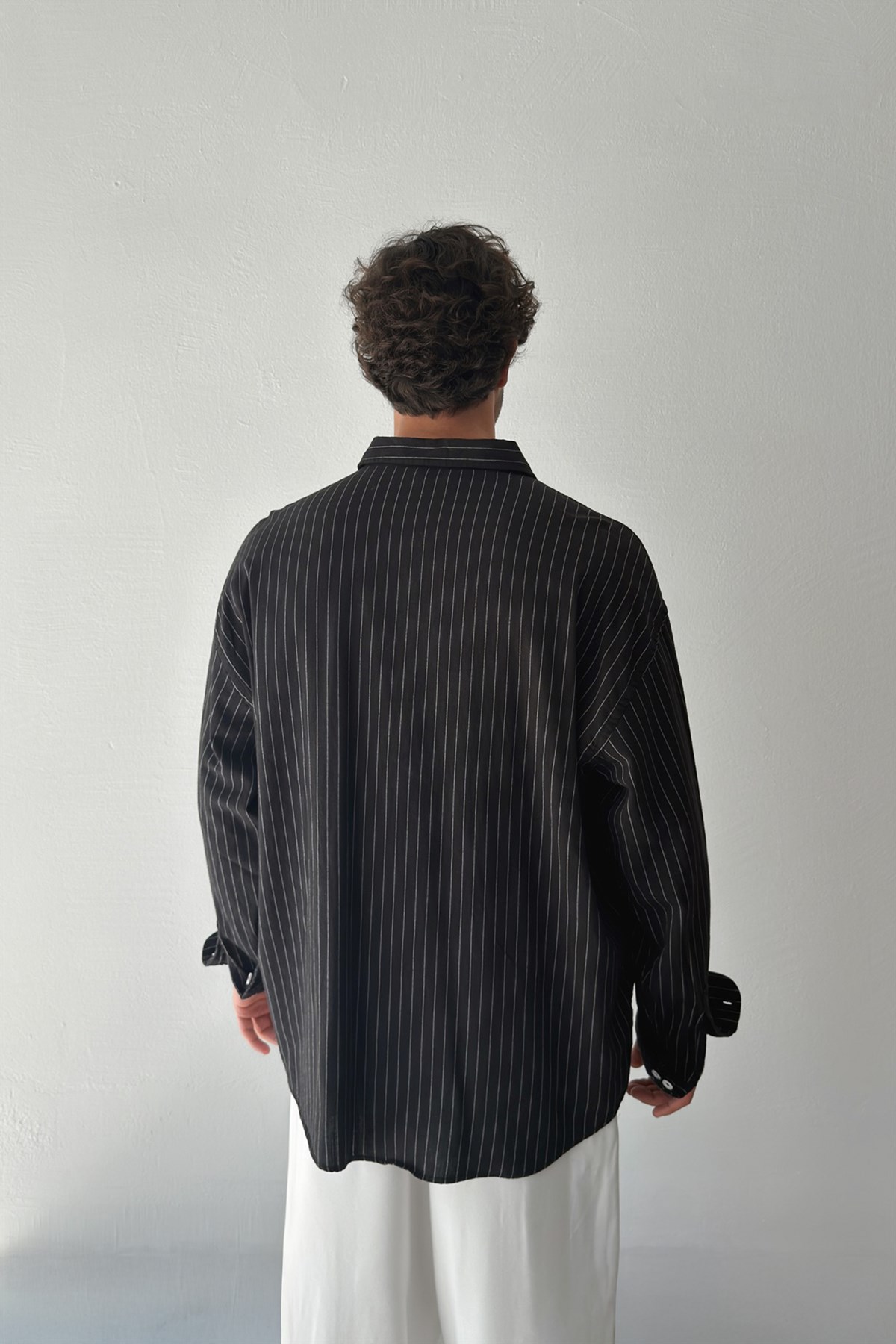 Çizgili Siyah Poplin Oversize Gömlek