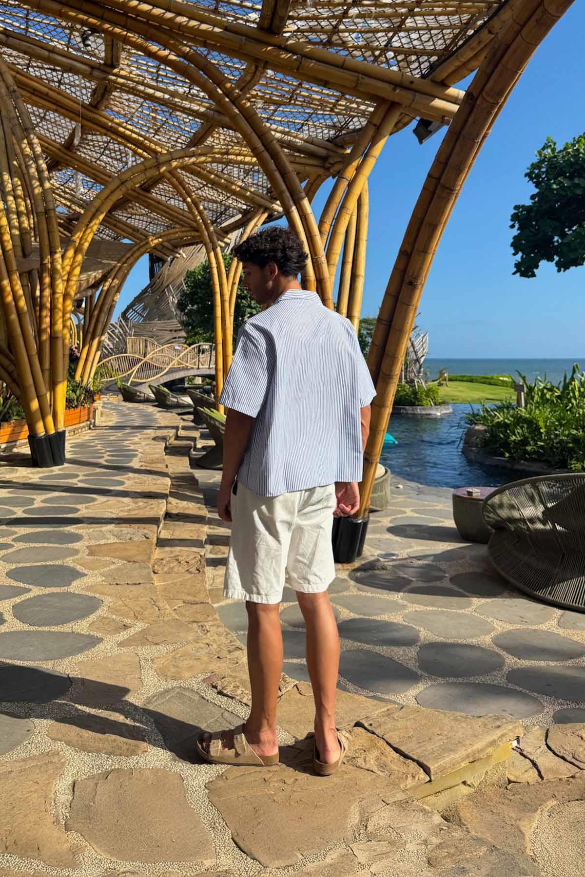 Çizgili Oversize Kısa Kol gömlek Mavi