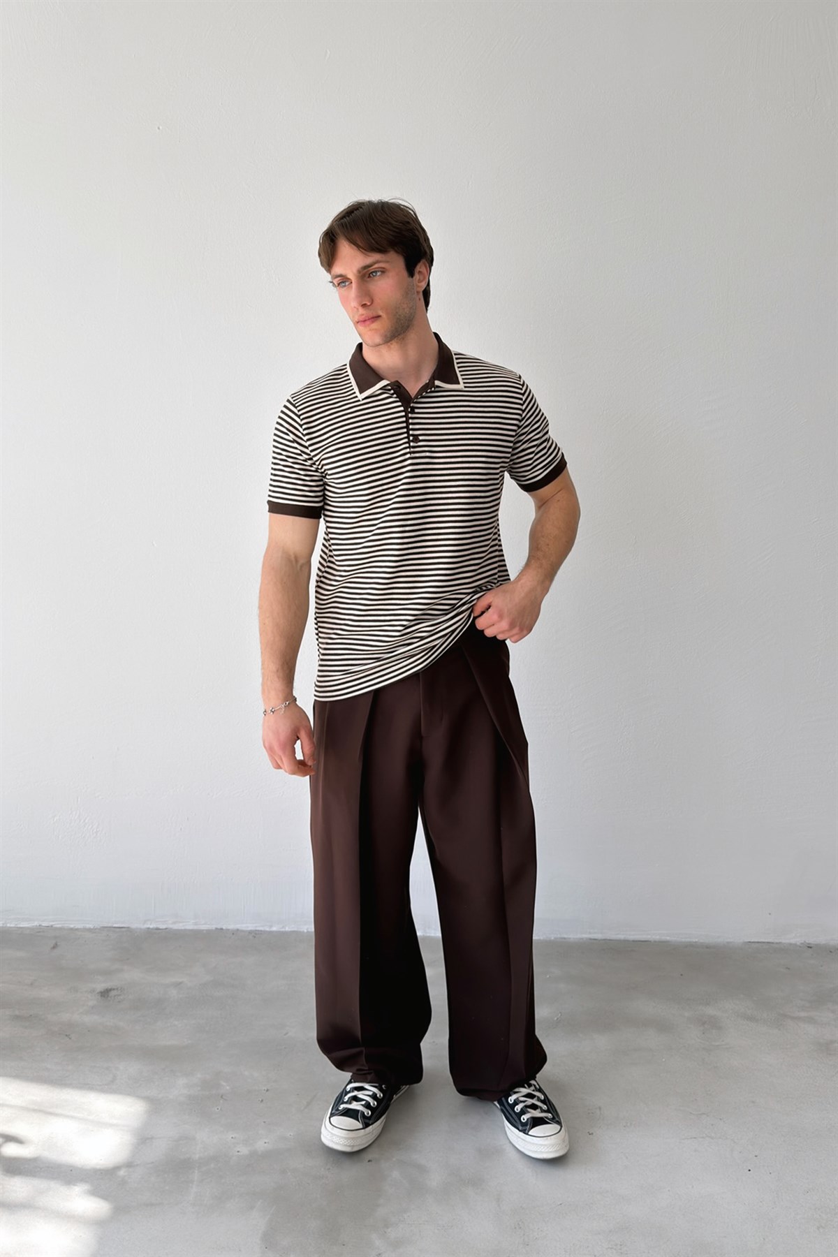 Çizgili Polo Yaka Tişört