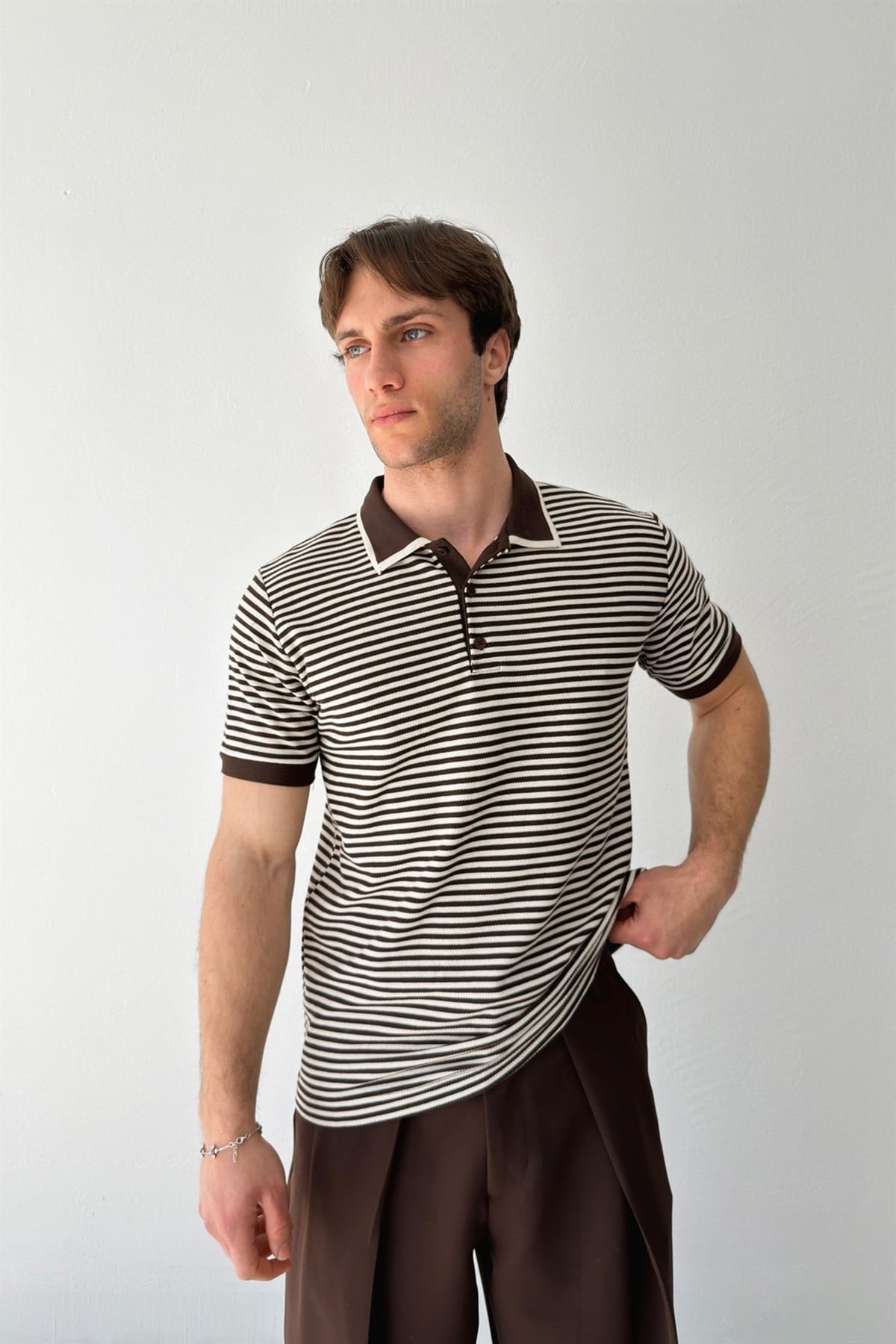 Çizgili Polo Yaka Tişört