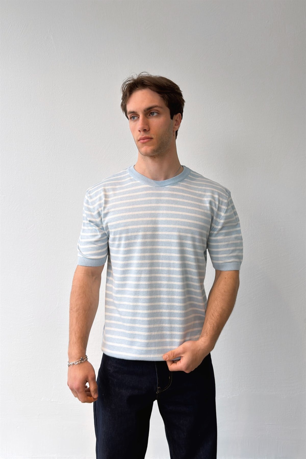 Çizgili Triko Tişört