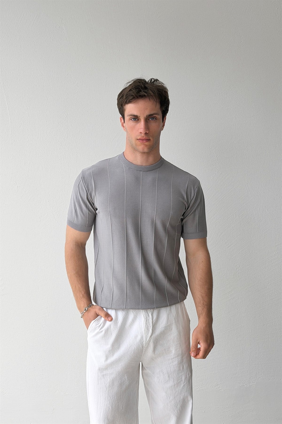 Çizgili Triko Tişört