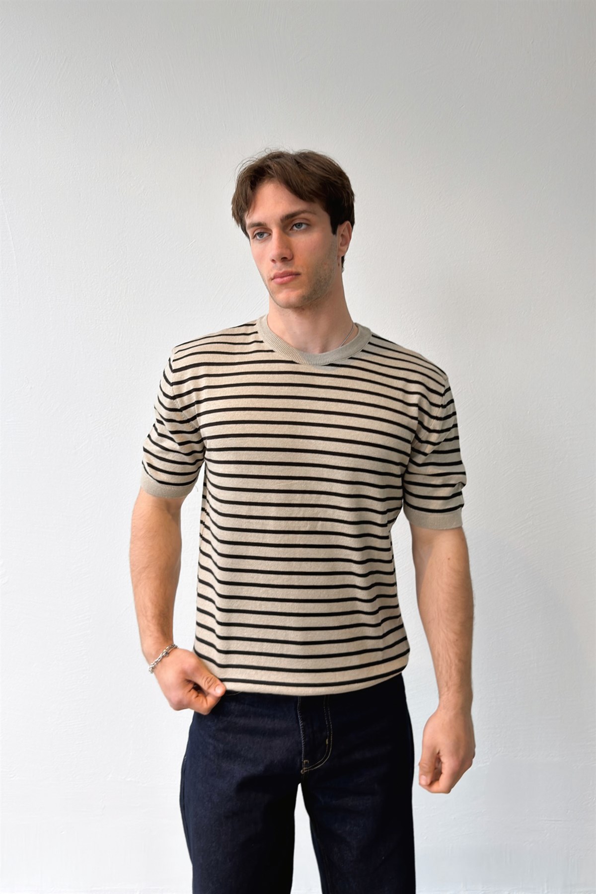 Çizgili Triko Tişört