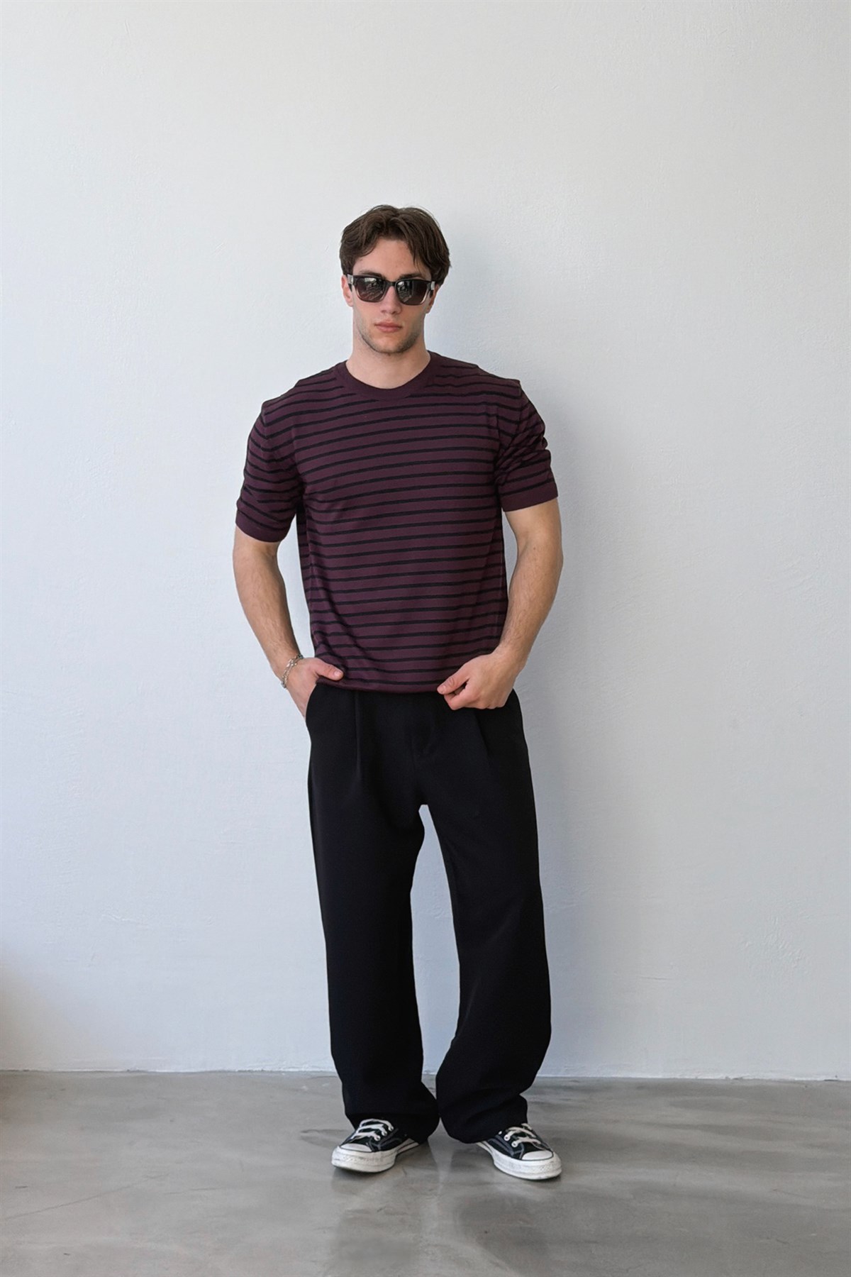 Çizgili Triko Tişört