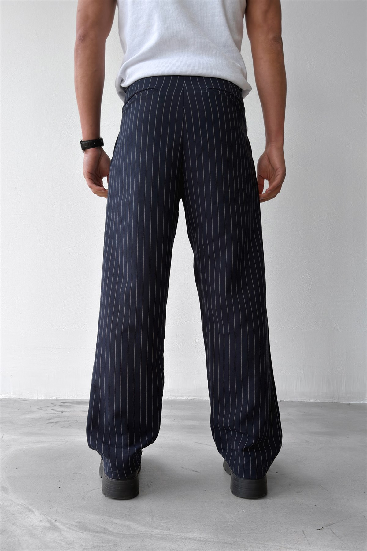 Çizgili Vintage Kumaş Pantolon Lacivert