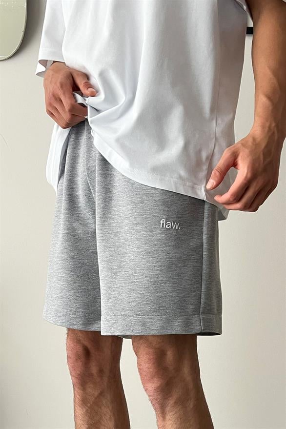 Nakışlı Gri Melanj Oversize Basic Şort 