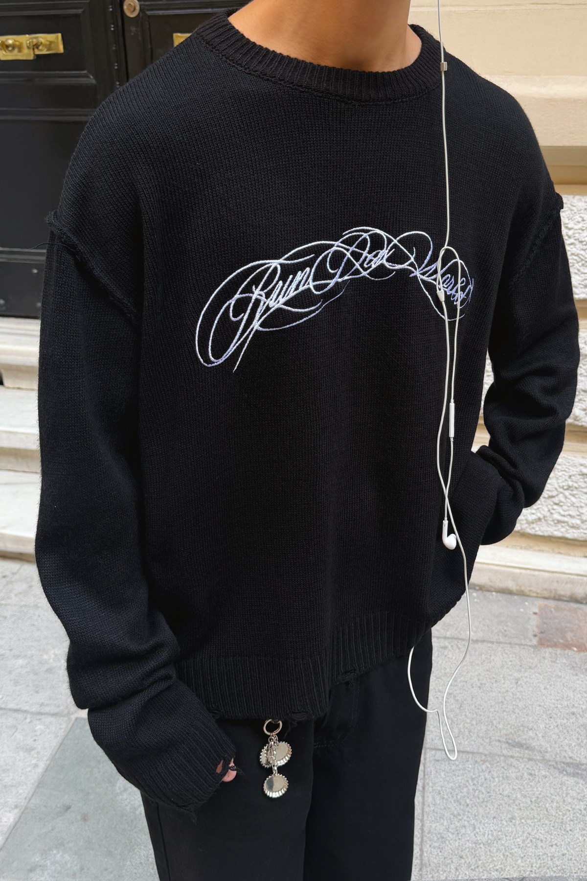 Curved Distressed Boxy Fit Knit