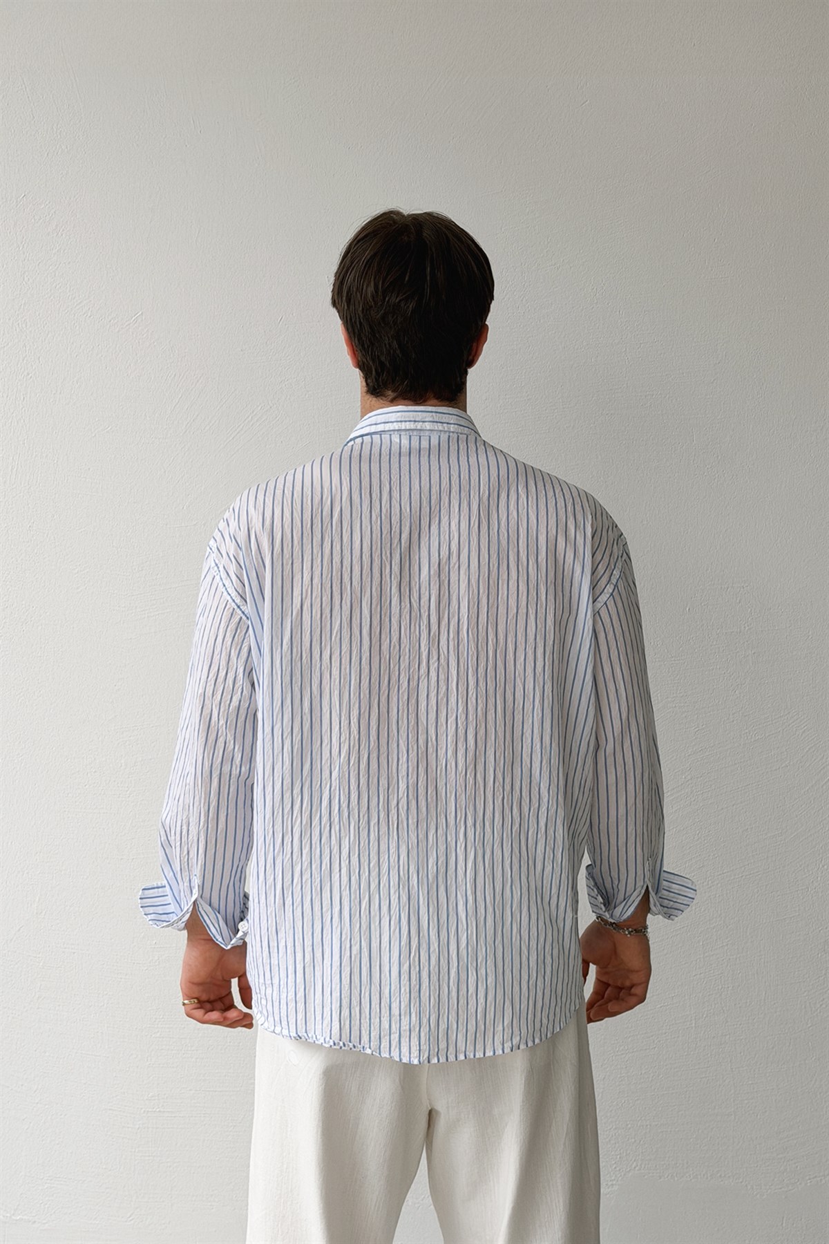 Daily Nakışlı Çizgili Beyaz Poplin Oversize Gömlek