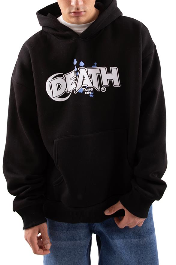 Death Baskılı Siyah Oversize Hoodie