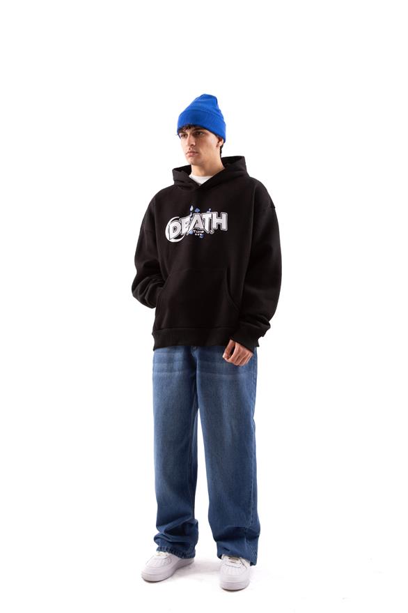 Death Baskılı Siyah Oversize Hoodie