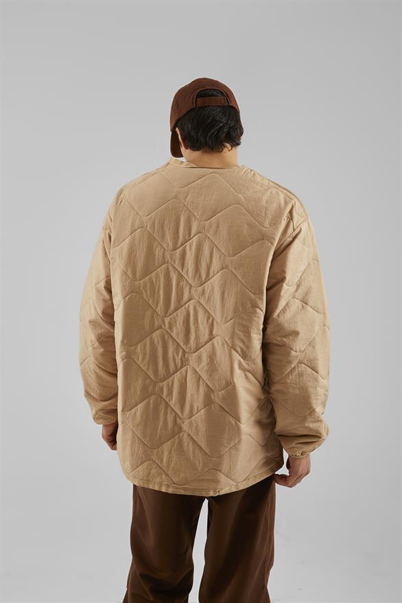 Desen Dikişli Çıtçıtlı Yağmurluk Bej