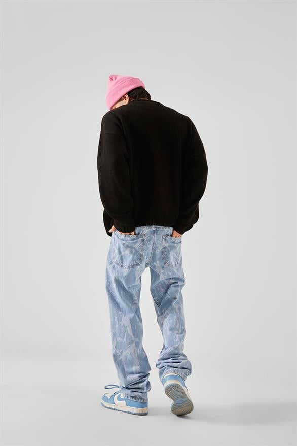 Desenli Mavi Baggy Jean