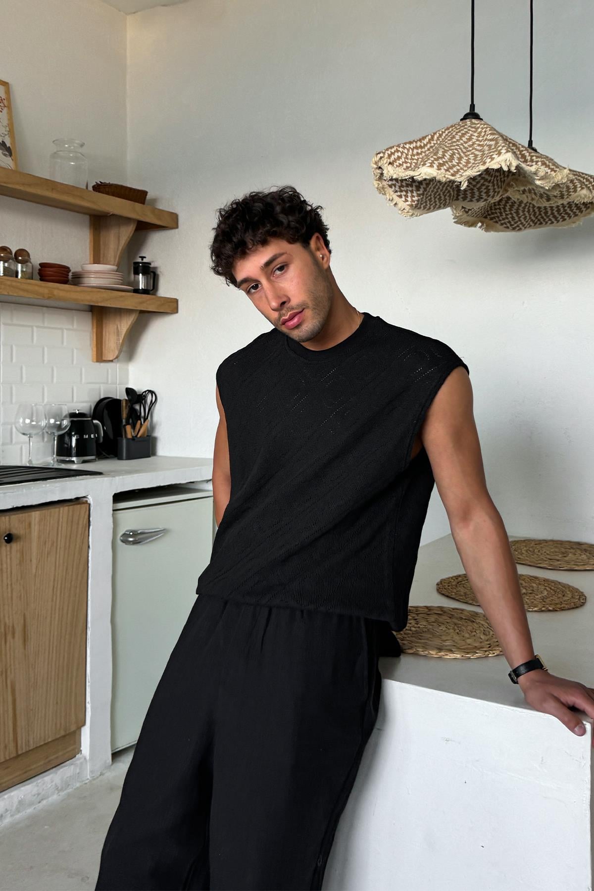 Siyah Desenli Oversize Atlet