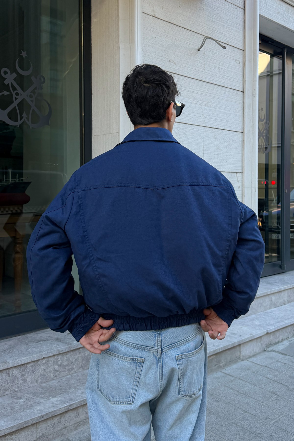 90s Dark Blue Bomber Jacket
