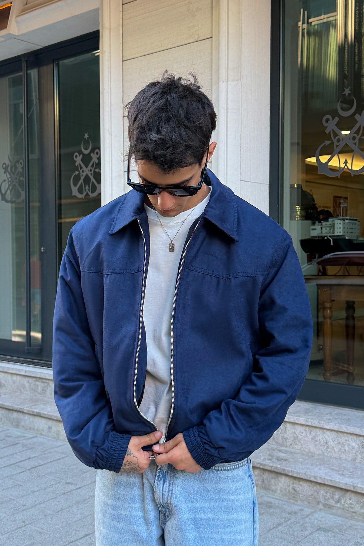 90s Dark Blue Bomber Jacket