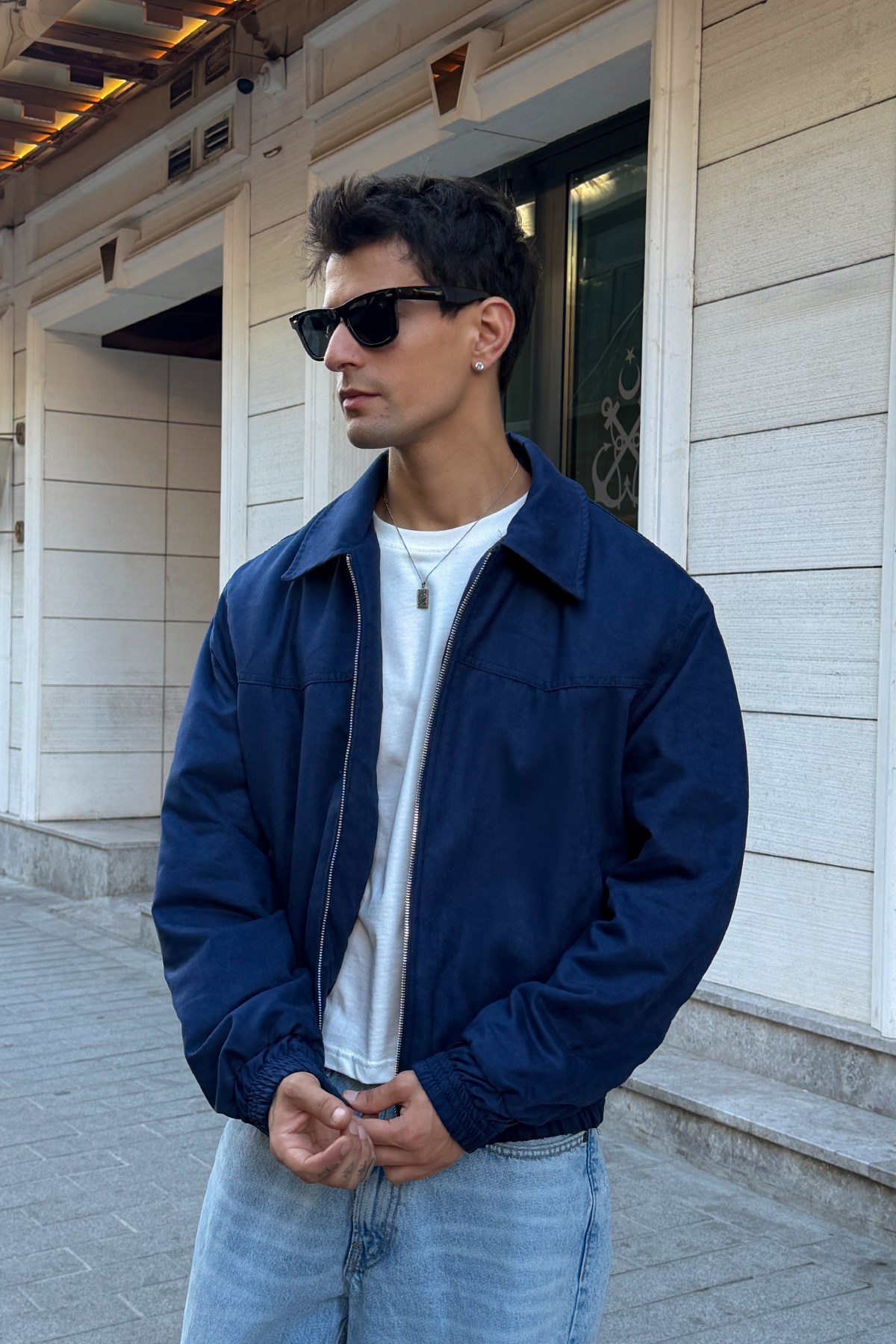 90s Dark Blue Bomber Jacket