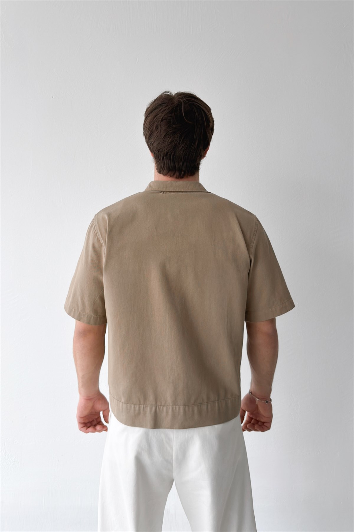 Dikişli Kısa Kol Vizon Gabardin Gömlek