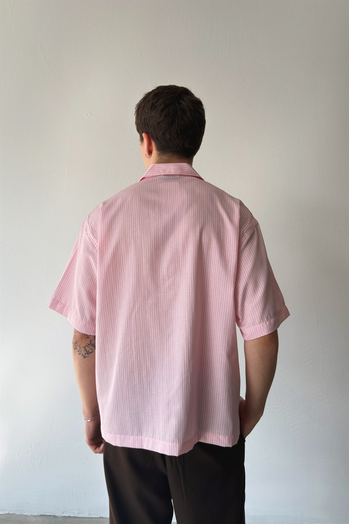 Dive İnto Nakışlı Çizgili Poplin Kısa Kol Gömlek