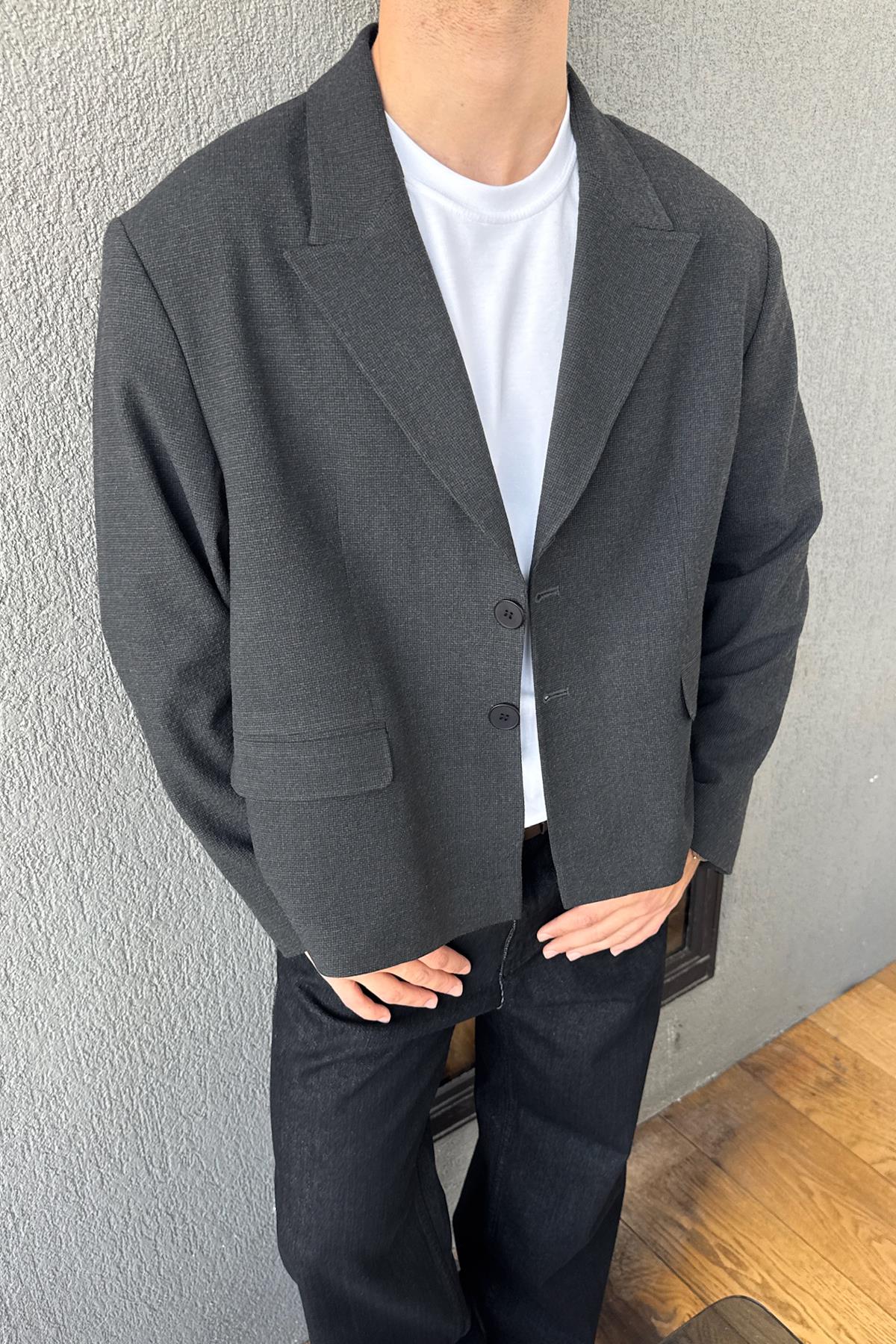 Crop Fit Blazer Ceket Antrasit