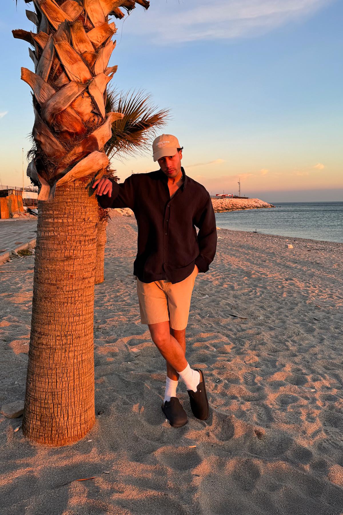 Dökümlü Çizgili Uzun Kol Oversize Gömlek Siyah