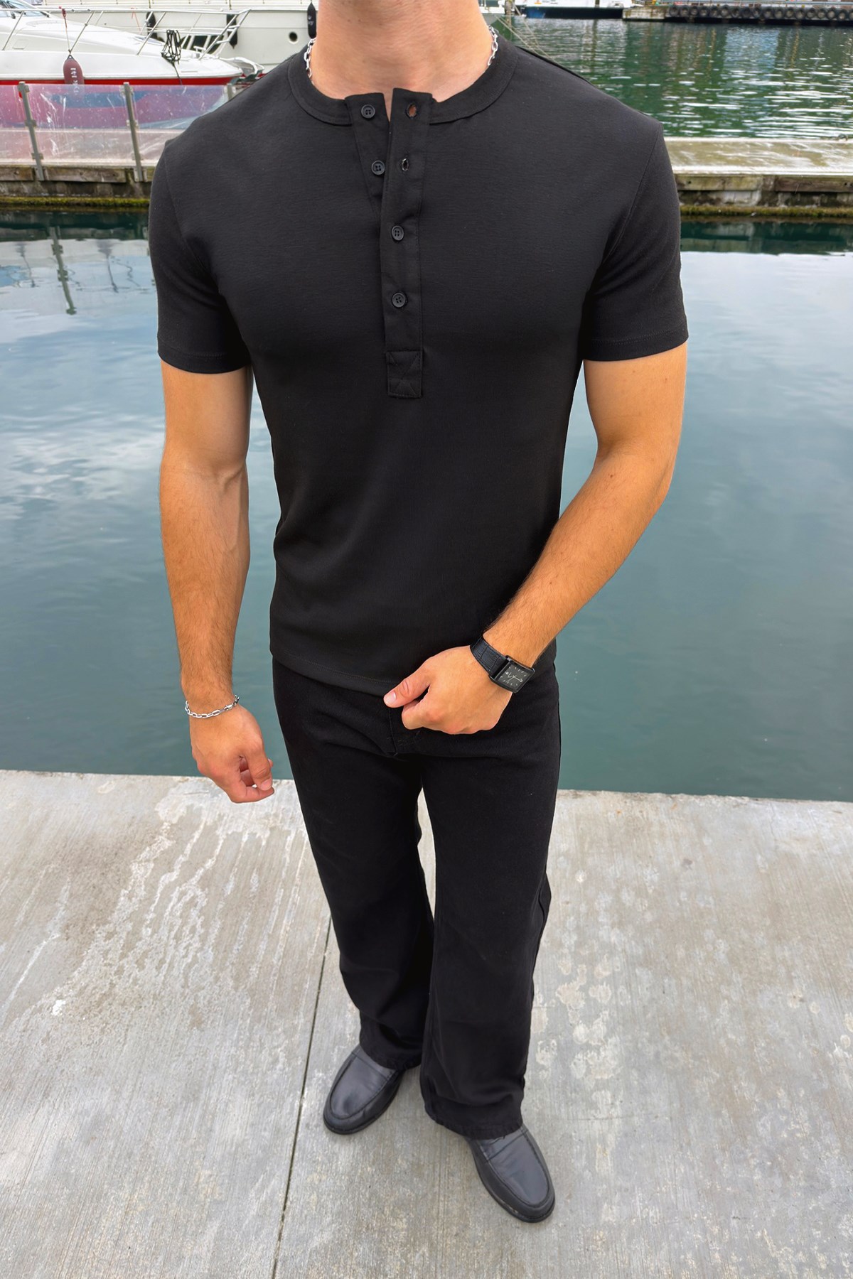 Düğmeli Basic Tişört