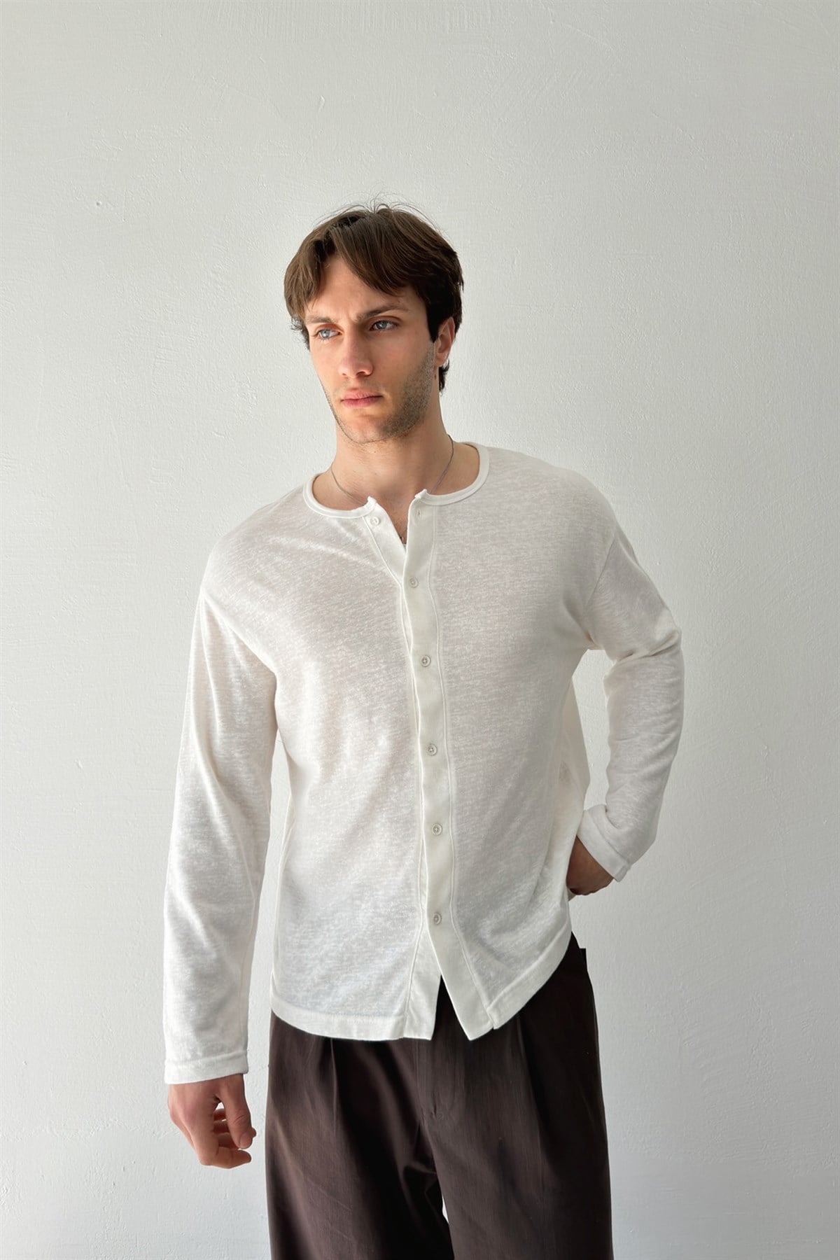 Düğmeli Oversize İnce Hırka