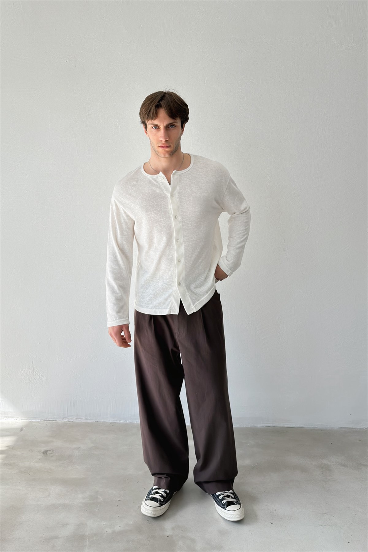 Düğmeli Oversize İnce Hırka